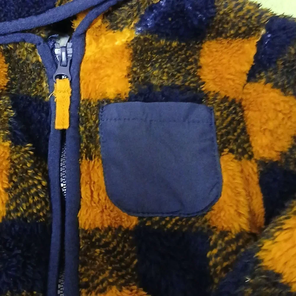 ❄️LITTLE ME Boys Hooded Zip Up Fuzzy Jacket Black, Blue, Brown 12M